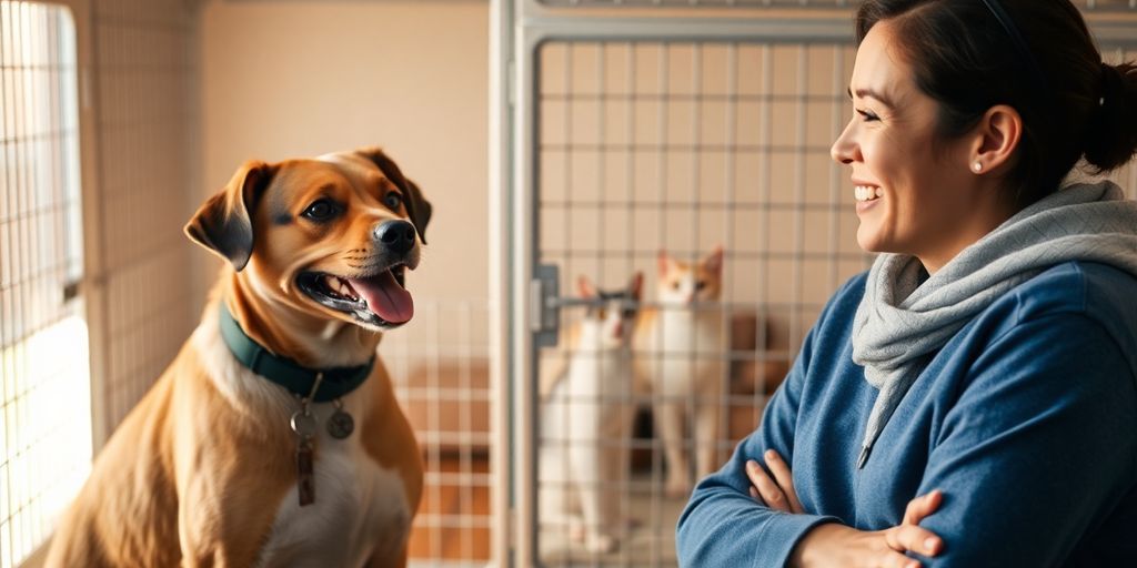 AI chatbot assisting a pet owner at a kennel.