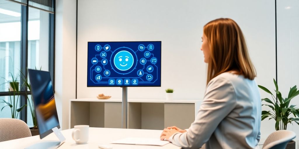AI receptionist assisting a therapist in an office.