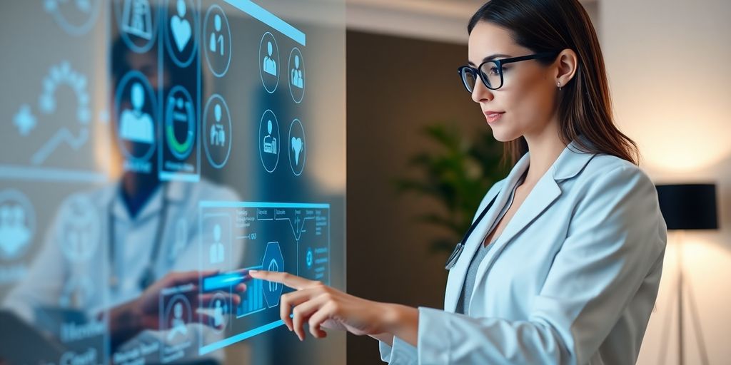 Therapist using AI receptionist interface.