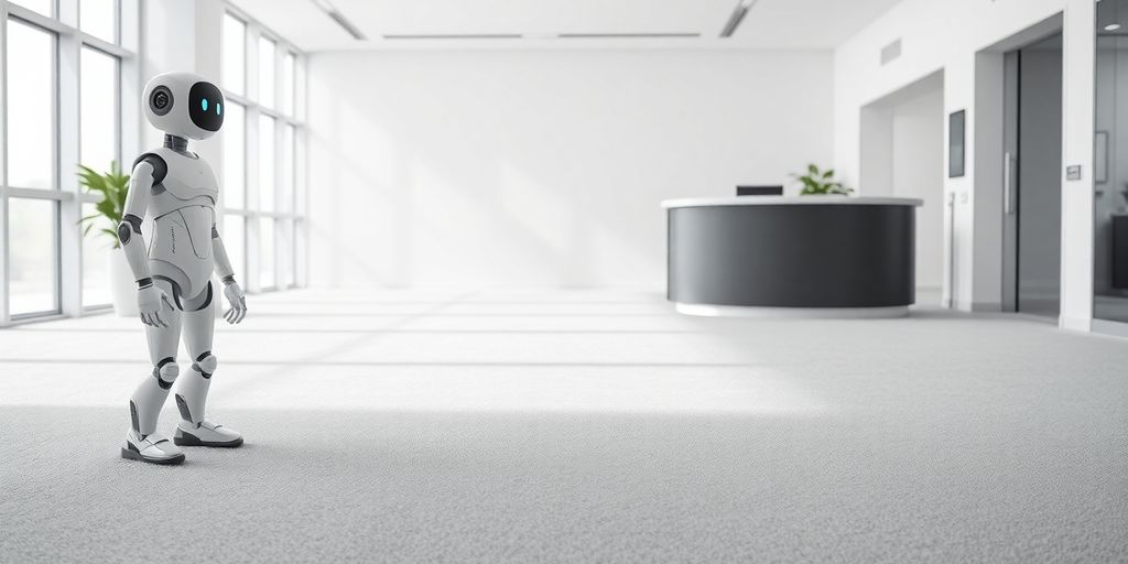 AI receptionist working beside a clean carpet.
