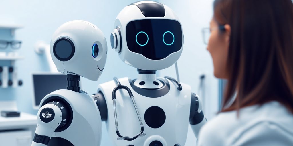 Optometrist using AI receptionist for patient care.