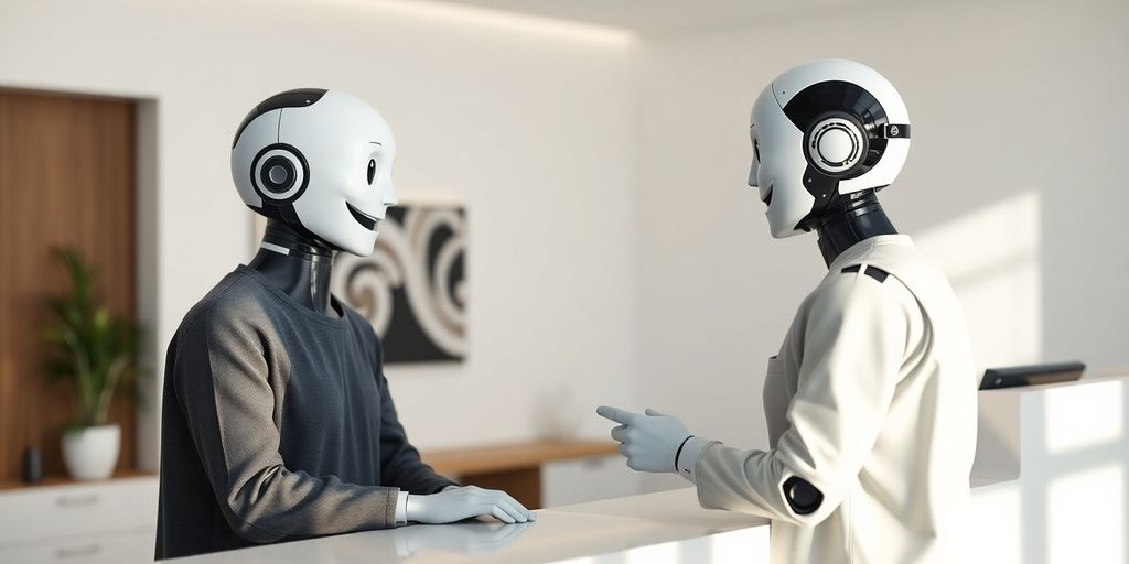 AI receptionist assisting a patient in a hearing center.