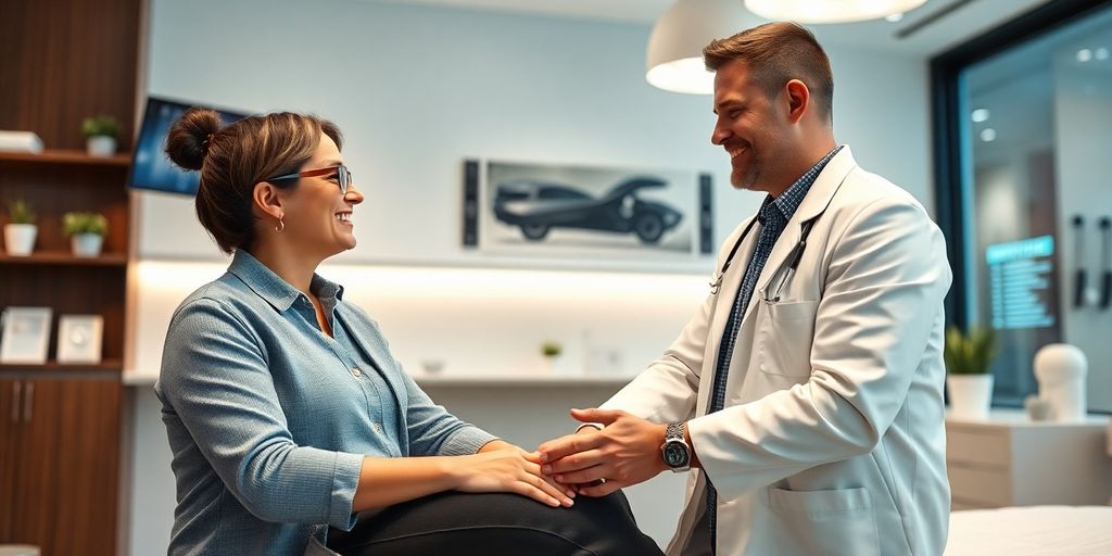Chiropractor interacting with modern AI technology.