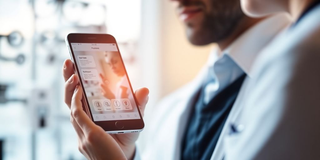 Optometrist using a smartphone with AI interface.