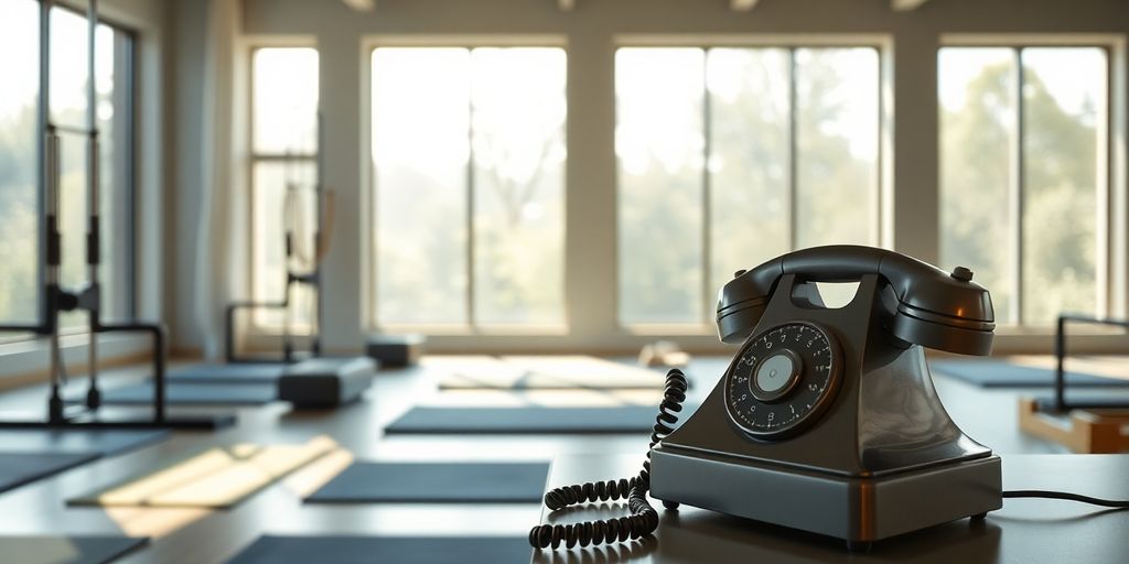 Pilates studio reception with a ringing phone.