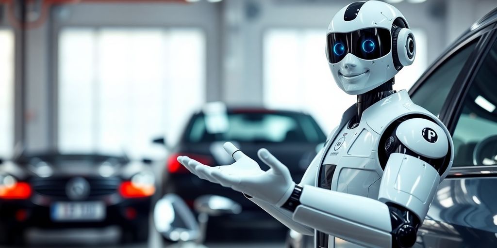 AI receptionist greeting happy car wash customer.