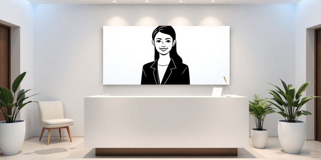 Modern medspa reception with a friendly AI receptionist.