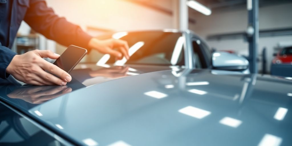 Shiny car receiving service from AI.