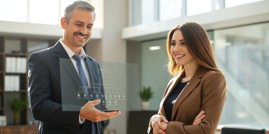 Lawyer using AI phone service, smiling with family.