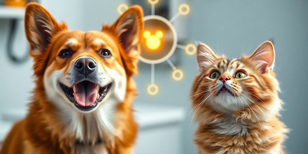 Happy dog and cat greeted by AI.