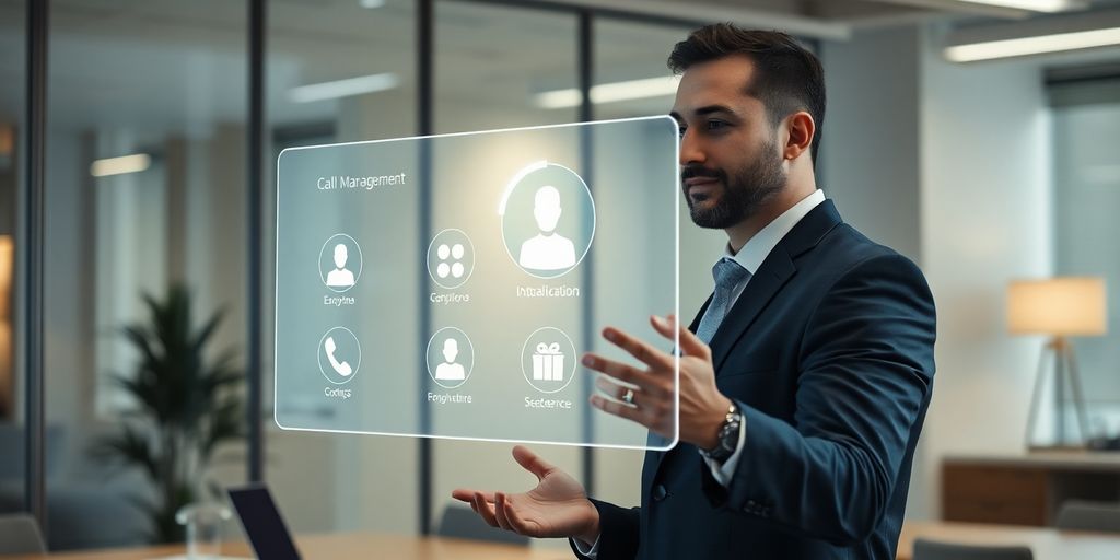 Lawyer using AI phone service for efficiency.