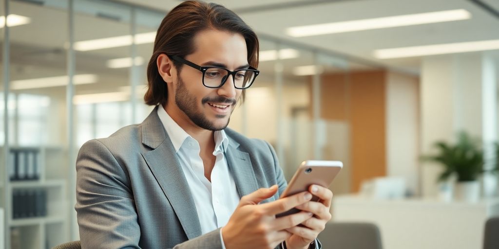 Lawyer talking on phone with AI assistant.