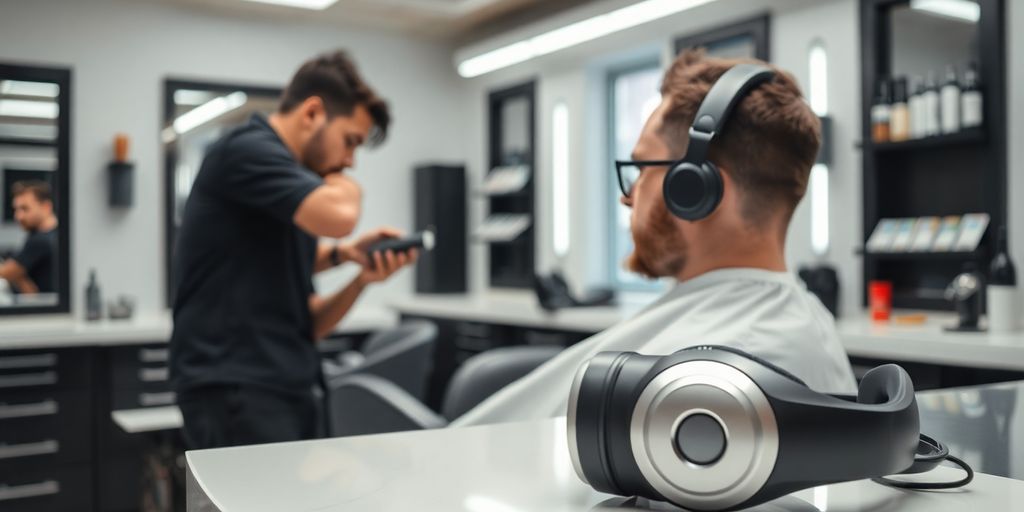Barber working while phone rings.