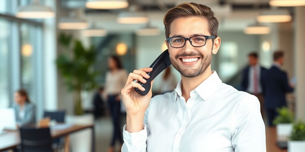 Property manager using AI answering service on phone.