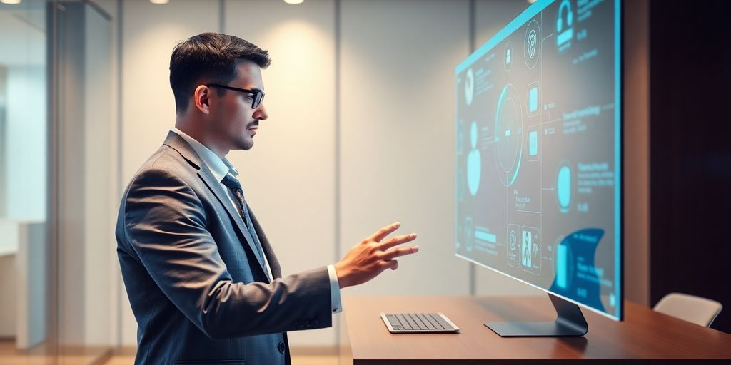 Lawyer using AI phone service for immigration practice.