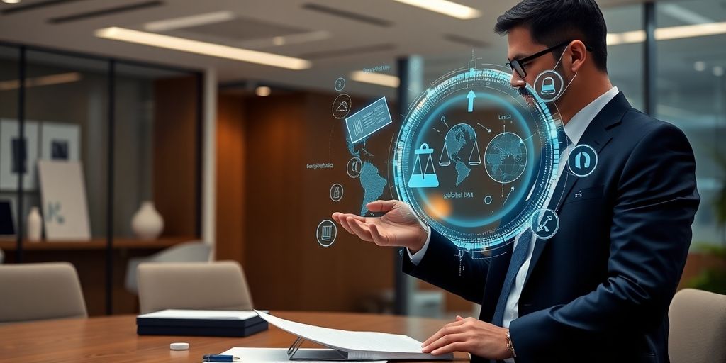 Lawyer using AI to manage calls and policy updates.