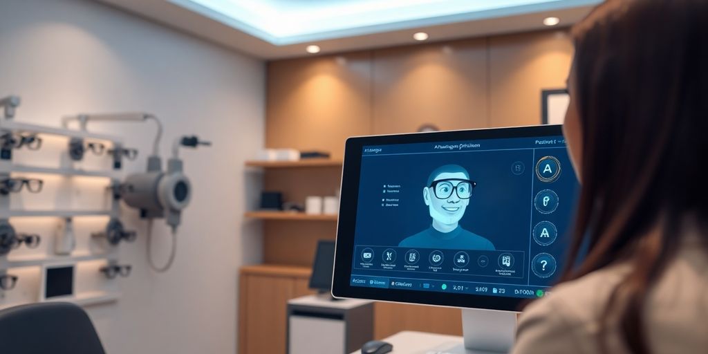 Optometrist using AI virtual receptionist.