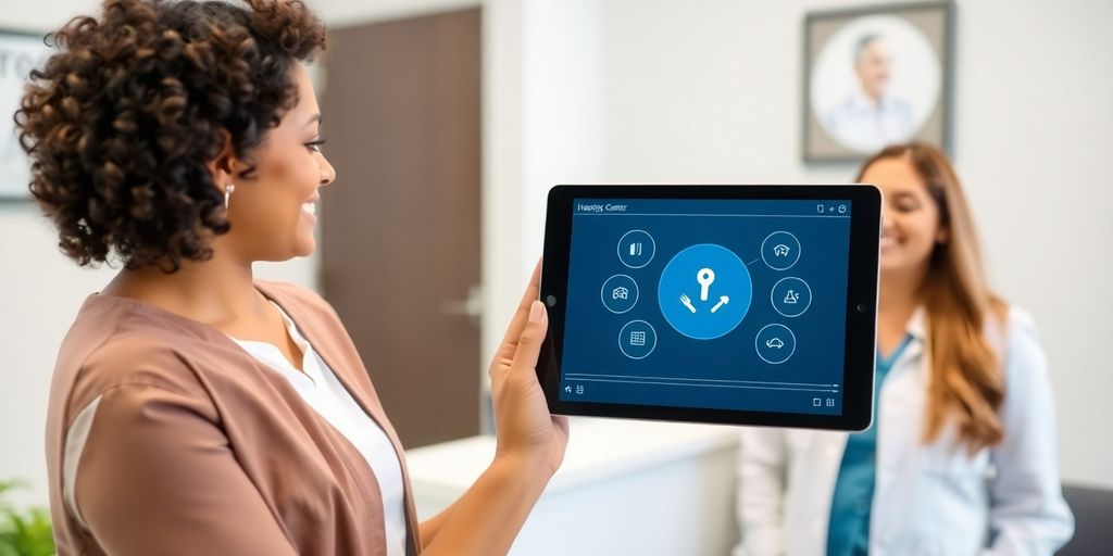 Hearing center staff interacting with AI.