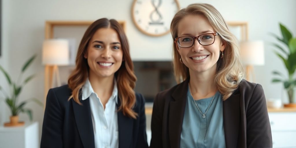 Counselor interacting with AI virtual receptionist.
