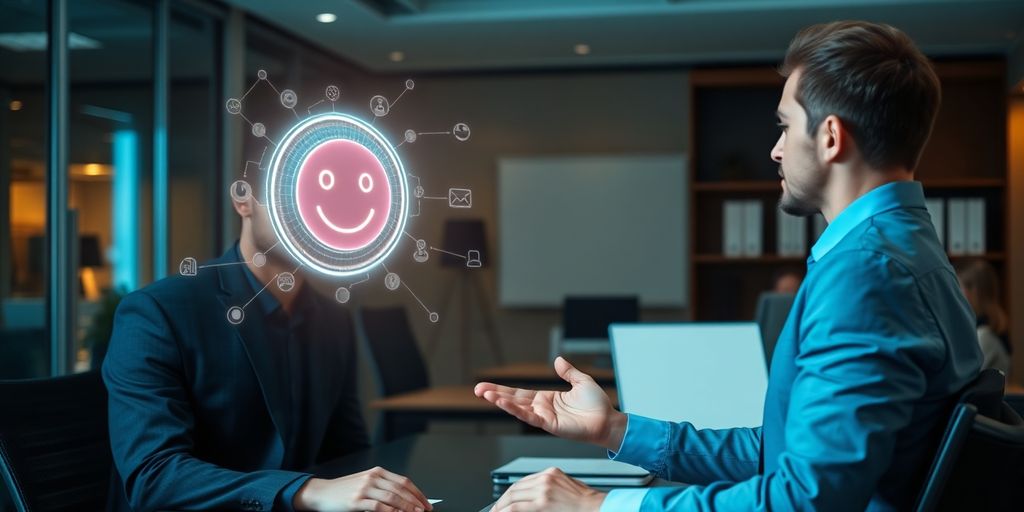 Lawyer speaks with AI virtual receptionist bot.