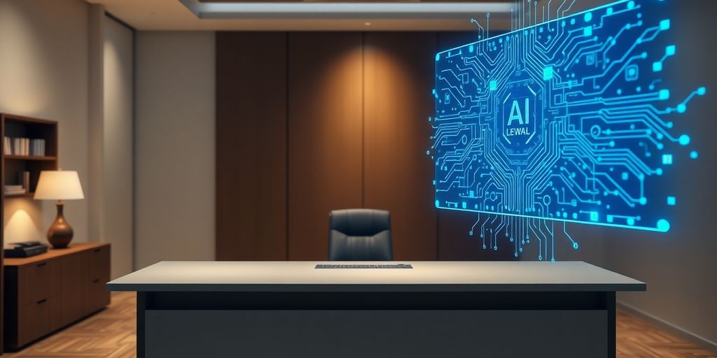 Lawyer shaking hand with AI robot.