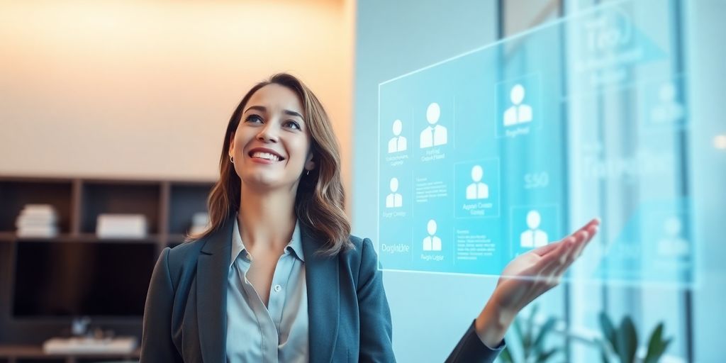 Therapist using AI virtual receptionist interface.