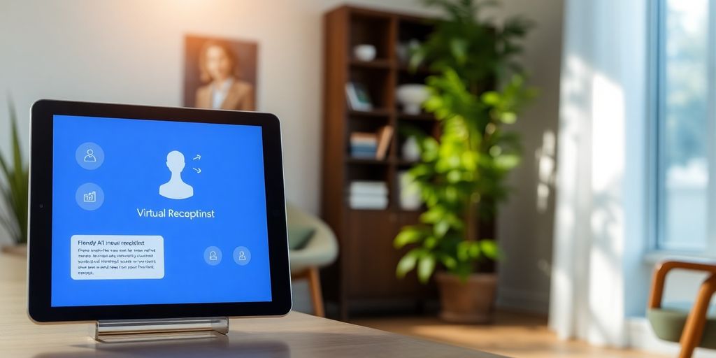 Therapist working with AI, calm office.