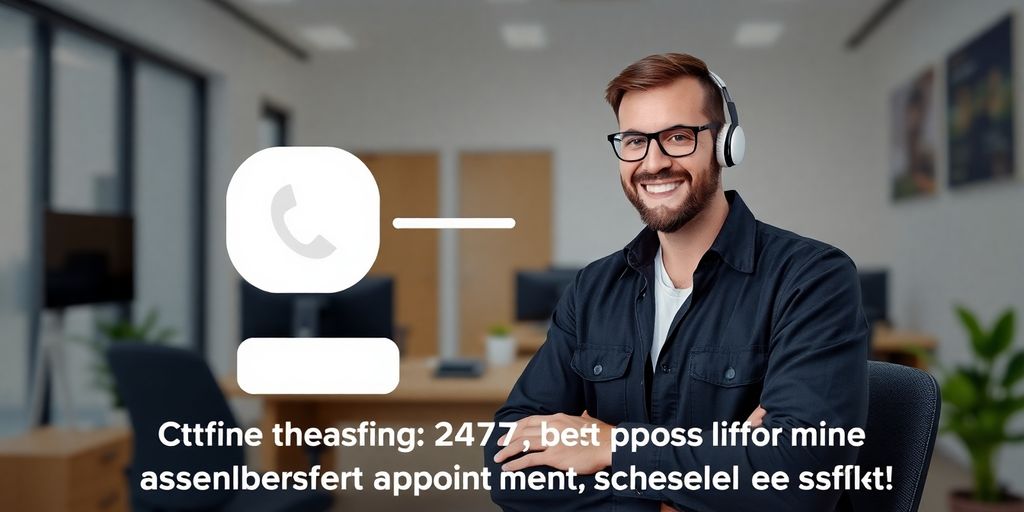 Pest control technician talking to AI receptionist on phone.