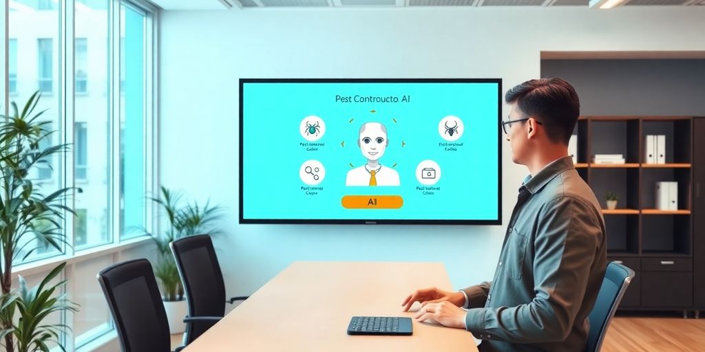 Pest control technician using AI virtual receptionist.