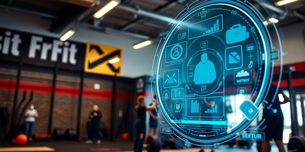 Fit person interacting with a digital interface.