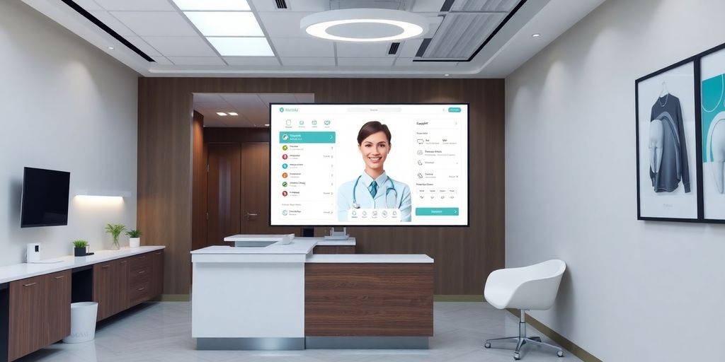 Dentist using AI receptionist for patient care.