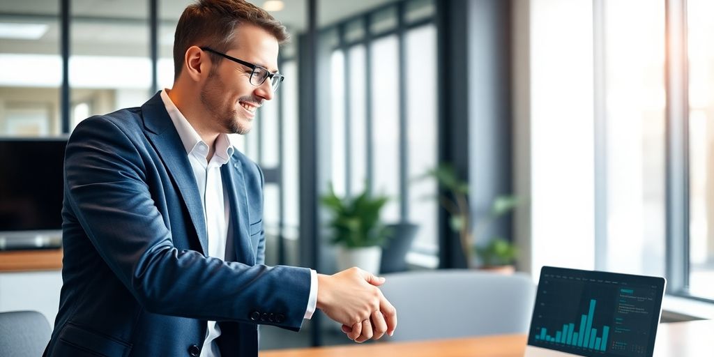 Accountant meeting client with AI assistant.