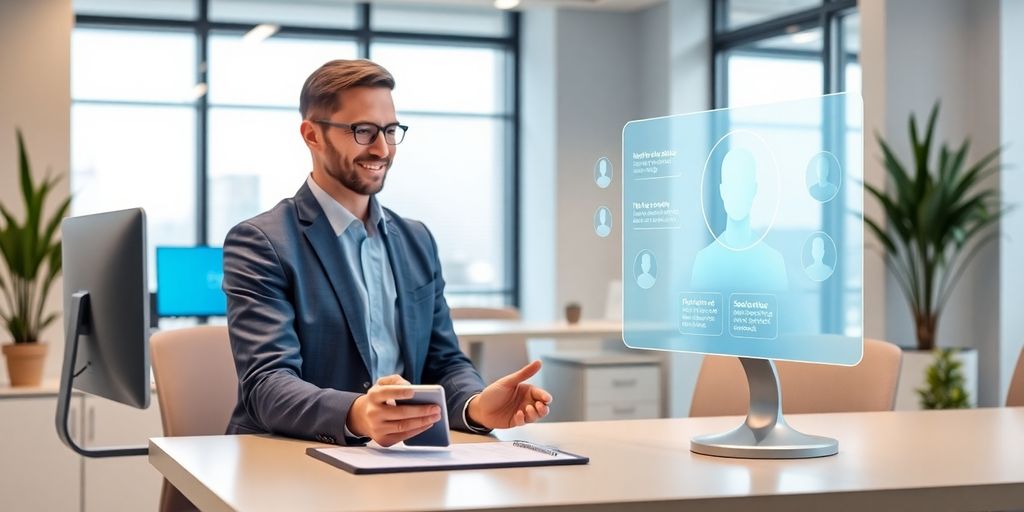 AI assistant helping accountant with virtual calls.