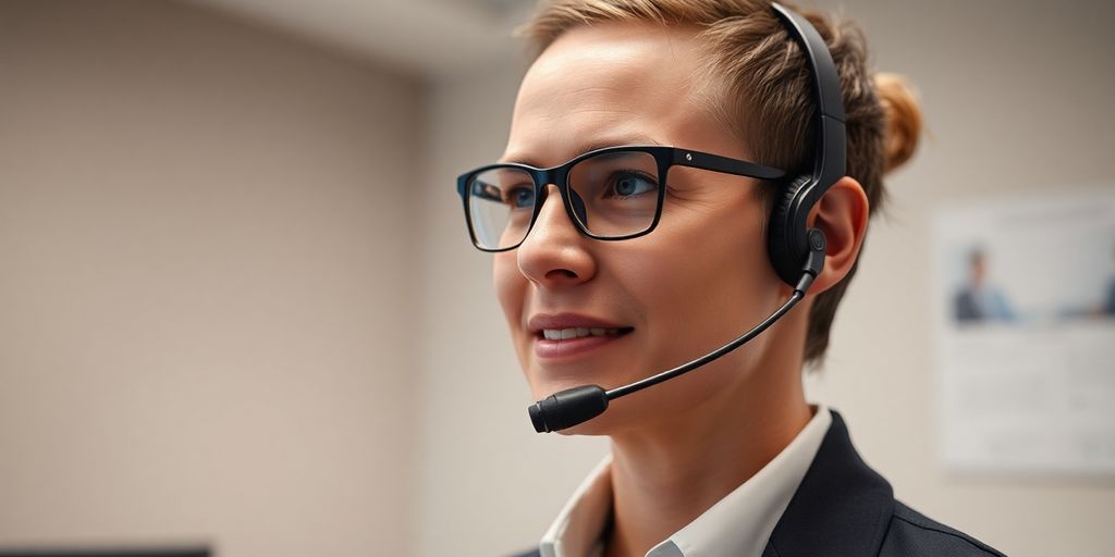 AI headset assisting a hearing center professional.