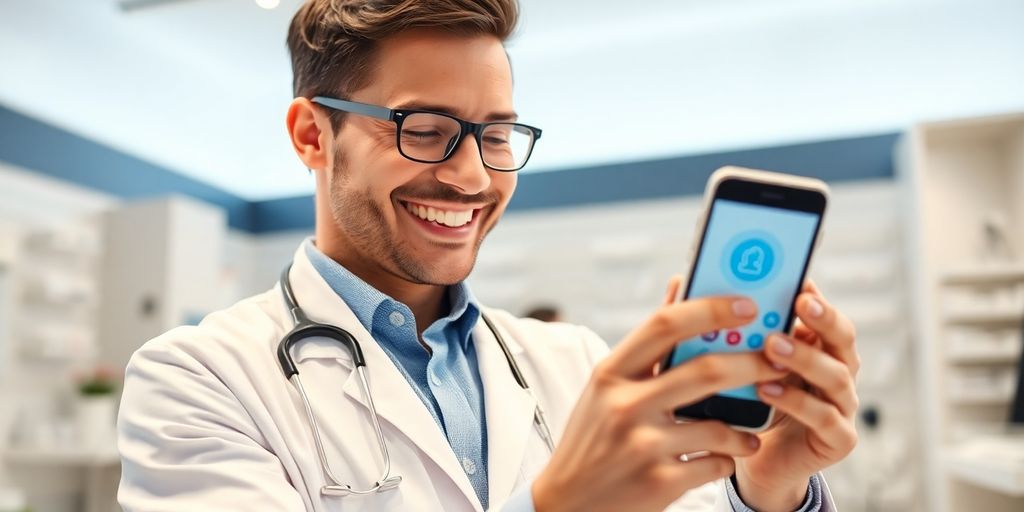 Optometrist using AI system on phone