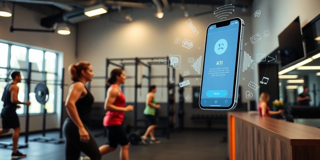 CrossFit gym interior with AI phone.