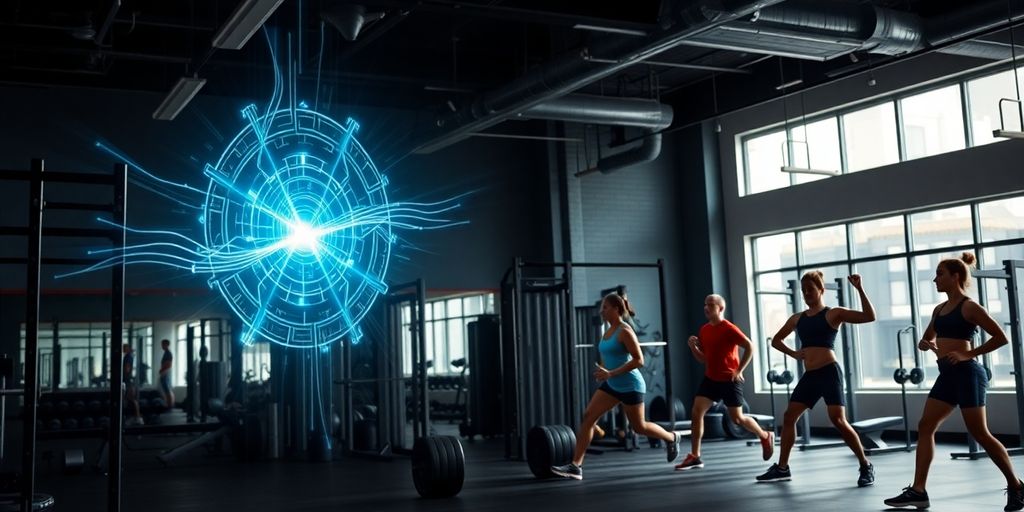 CrossFit gym with AI technology enhancing workout.