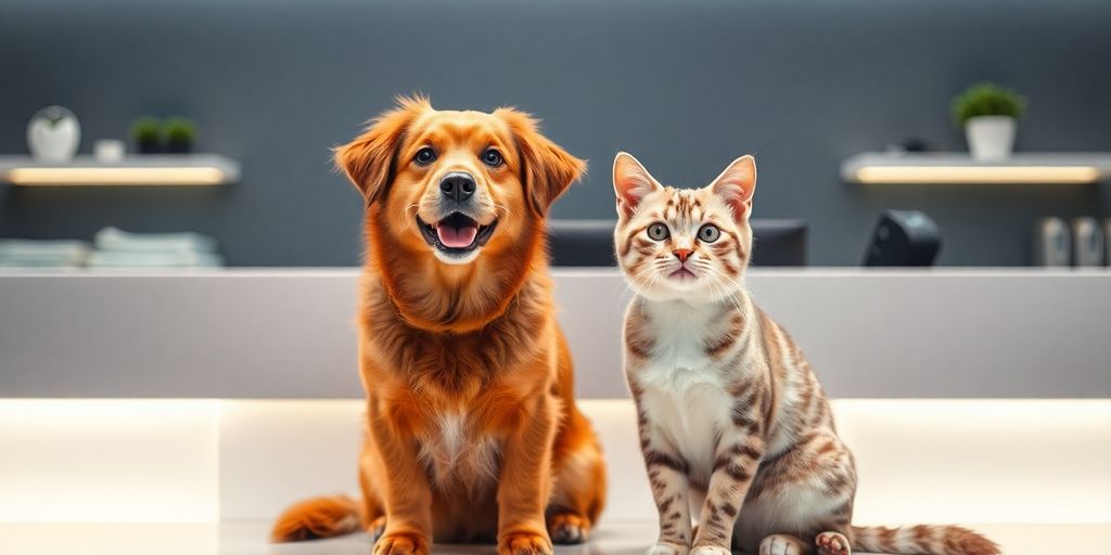 Happy dog and cat with AI receptionist.