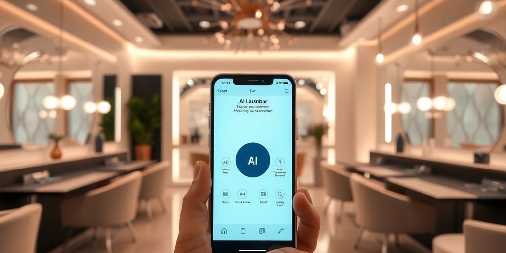 Lash artist using phone with AI interface.