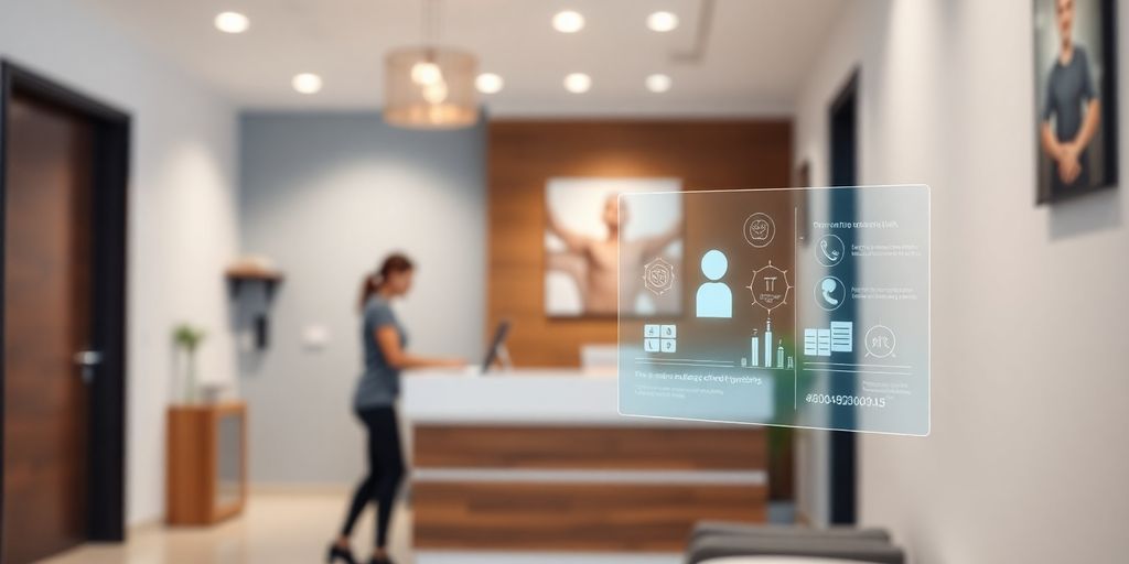 Massage therapist using AI phone system efficiently.