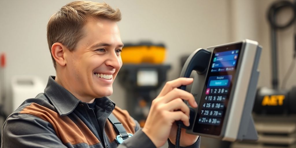 Pest control technician using AI phone system.