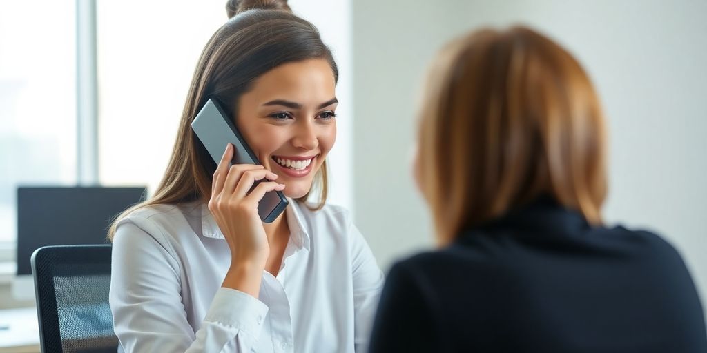 Tax preparer talking on phone with AI.