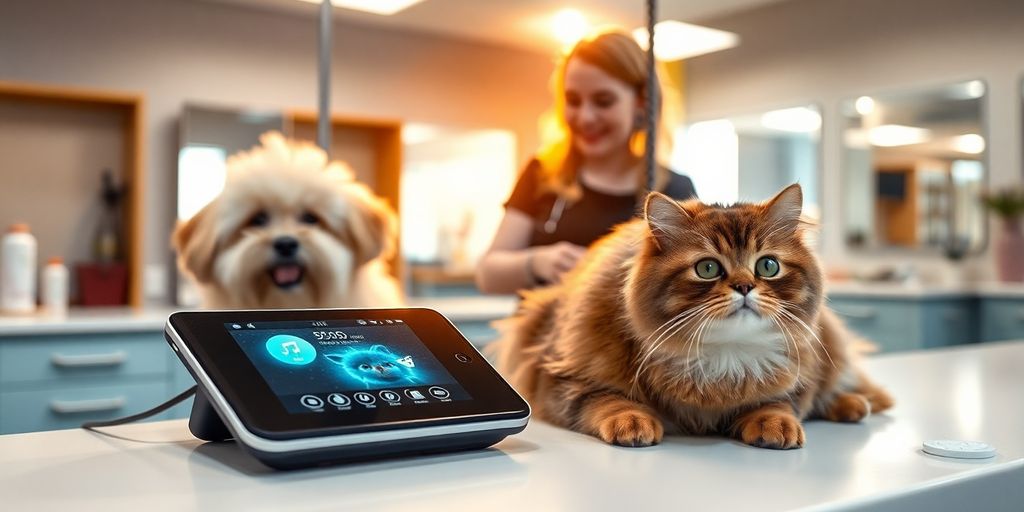 AI phone system helping pet groomer with happy pets.