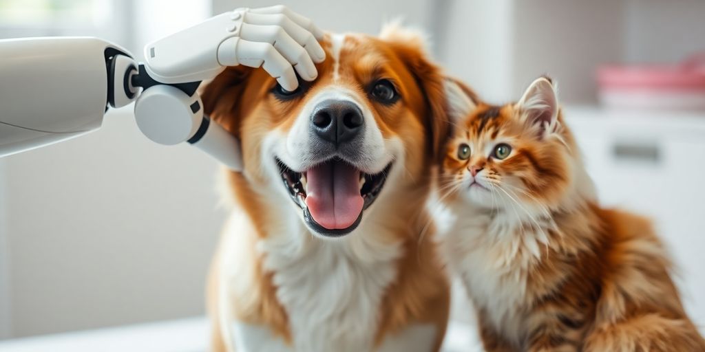 Happy dog getting a groom with AI assistant.