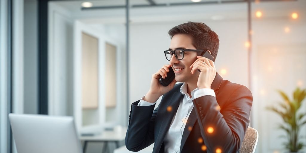 Real estate agent talking on phone with AI.