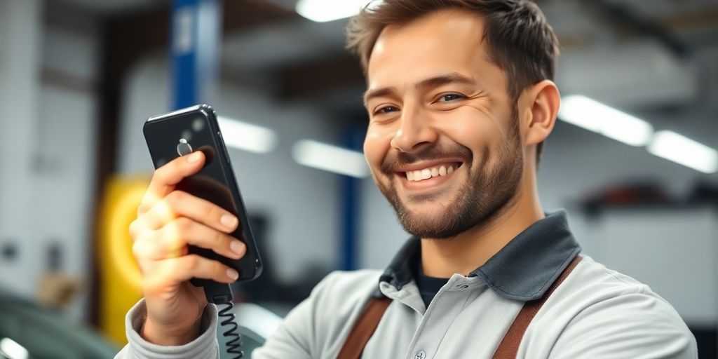 Mechanic talking on phone with AI.