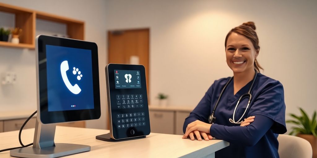 Veterinarian and AI phone system interface.