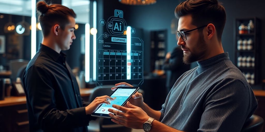 Barber with AI assistant booking appointments