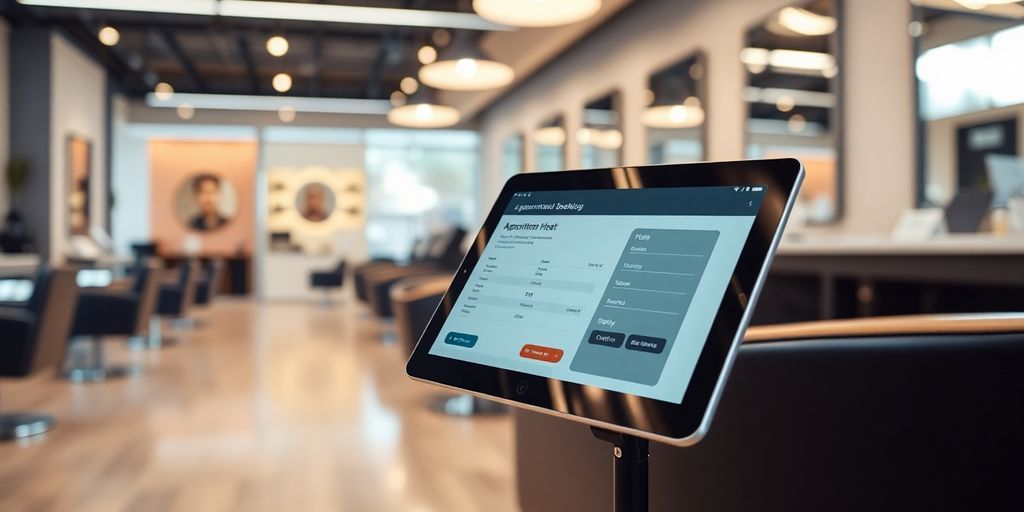 Salon appointment booking interface with AI chatbot.