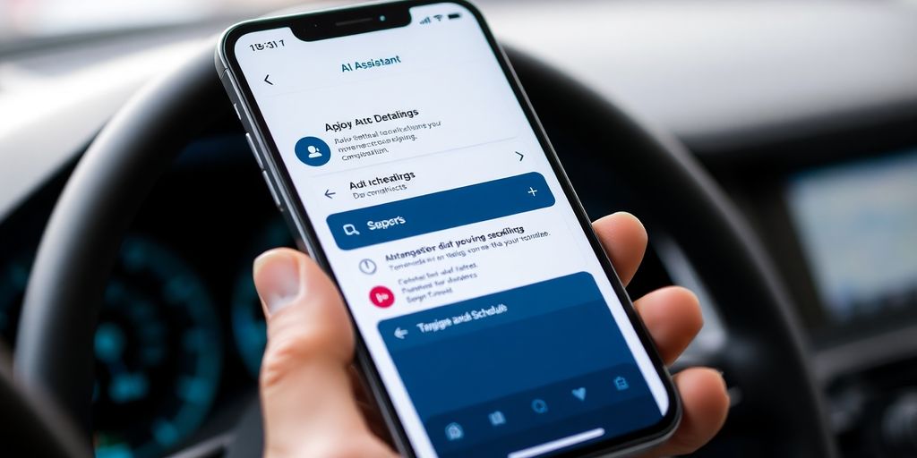 Smartphone displaying AI assistant interface for auto detailing business.